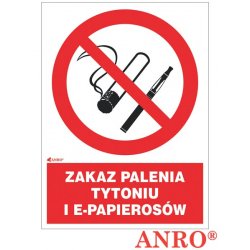 Znak ochrony PPOŻ. „Zakaz palenia tytoniu i e-papierosów” 15x20 cm