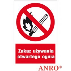 Znak ochrony PPOŻ "Zakaz używania otwartego ognia" 10x15 cm